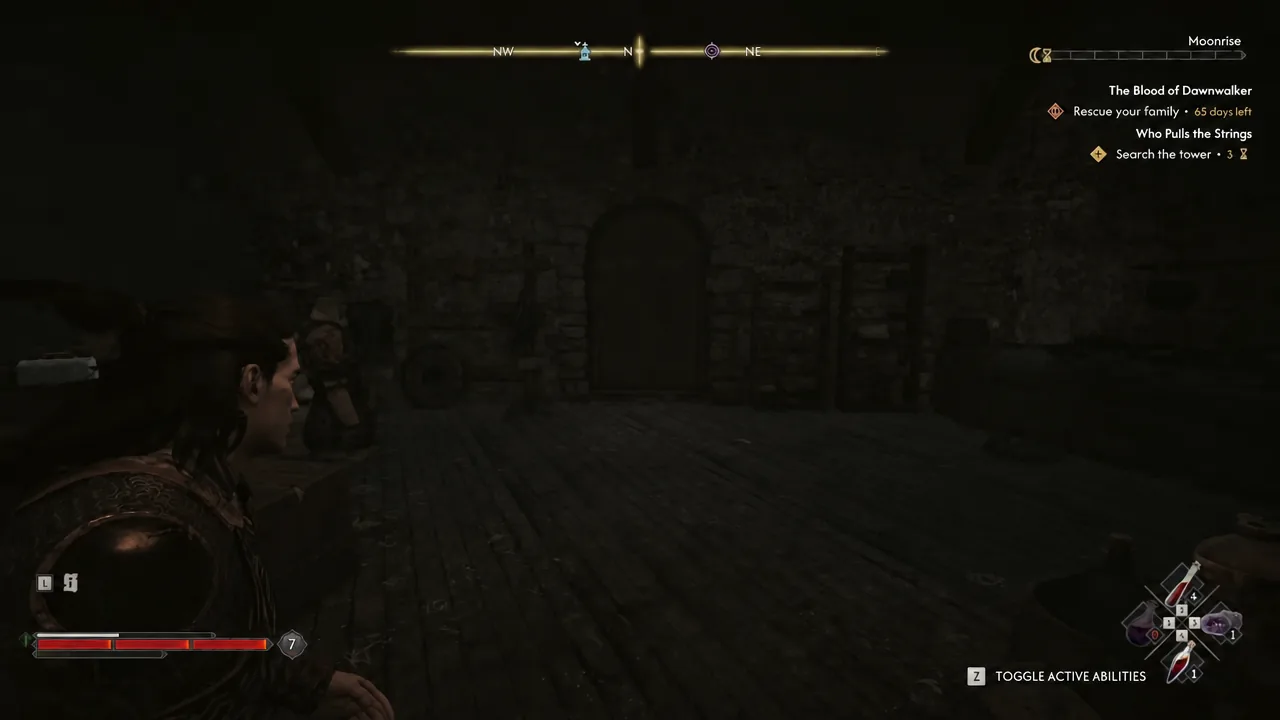 On-screen prompt showing the Z button bound to toggle active abilities during combat