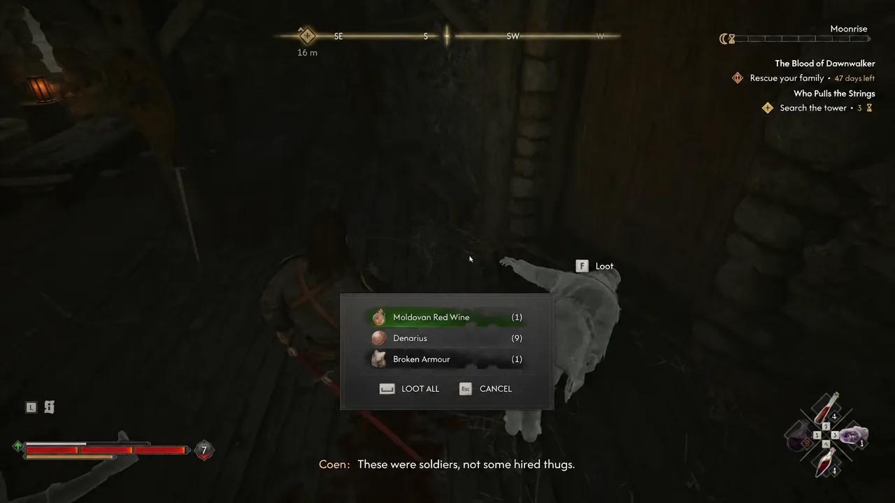 The Loot panel open on the first floor with Moldovan Red Wine selected