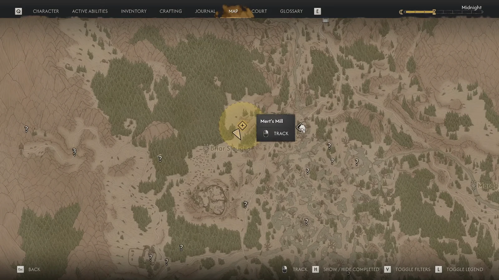 Map screen with the mill location selected and a Track prompt on screen