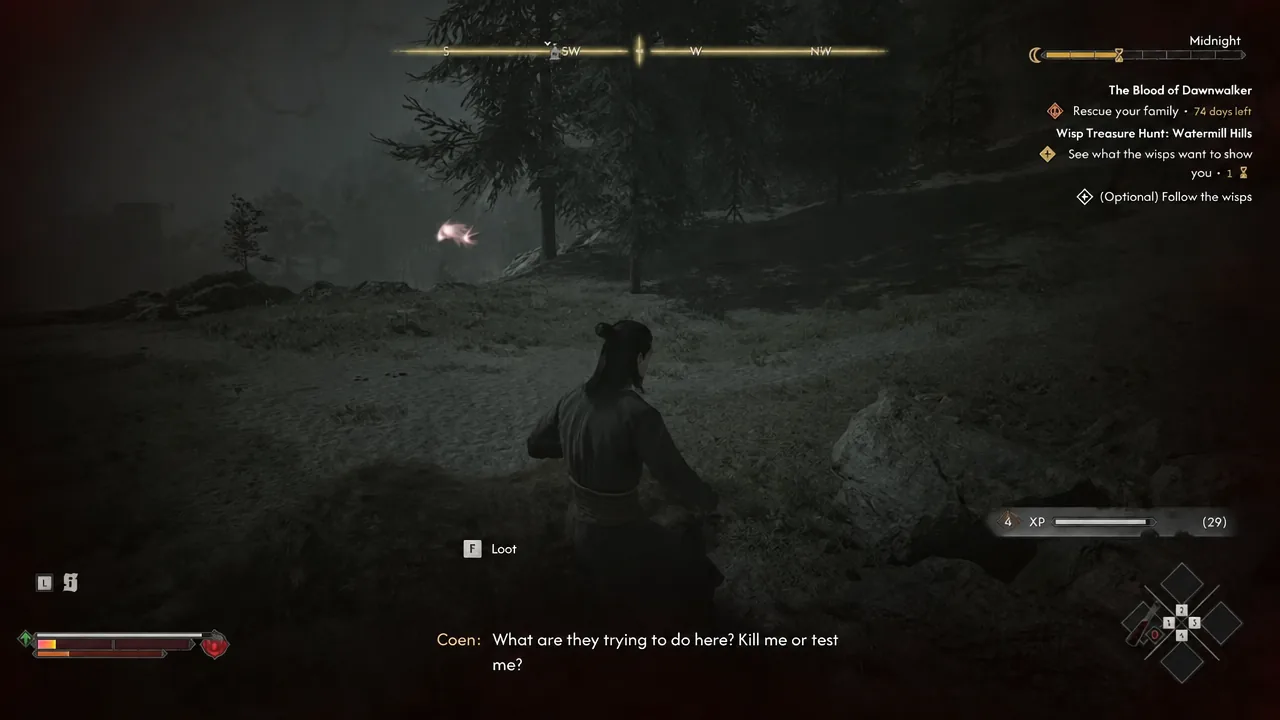 Loot prompt appearing over the dead bear before collecting its materials