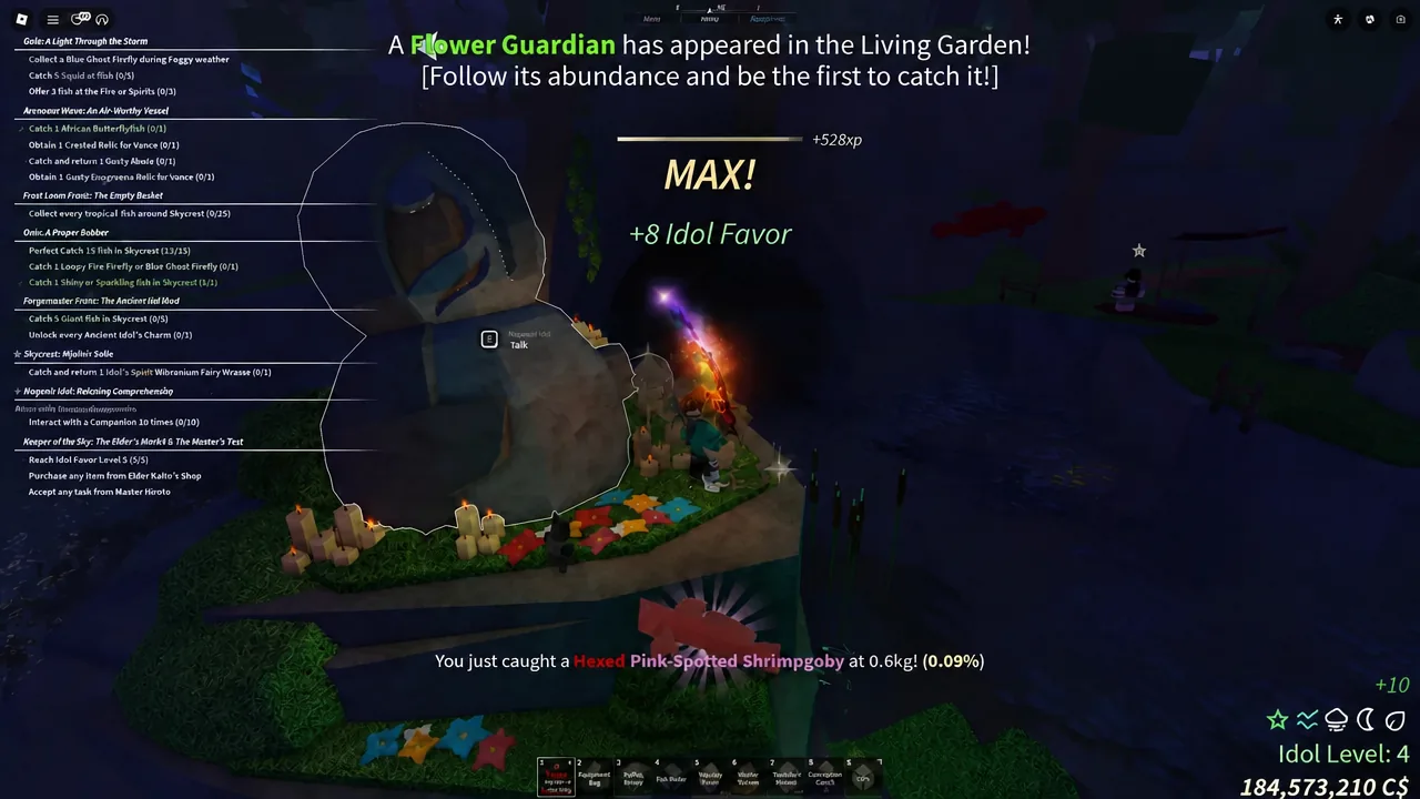 A Flower Guardian appearing in the Living Garden with the Talk prompt on screen