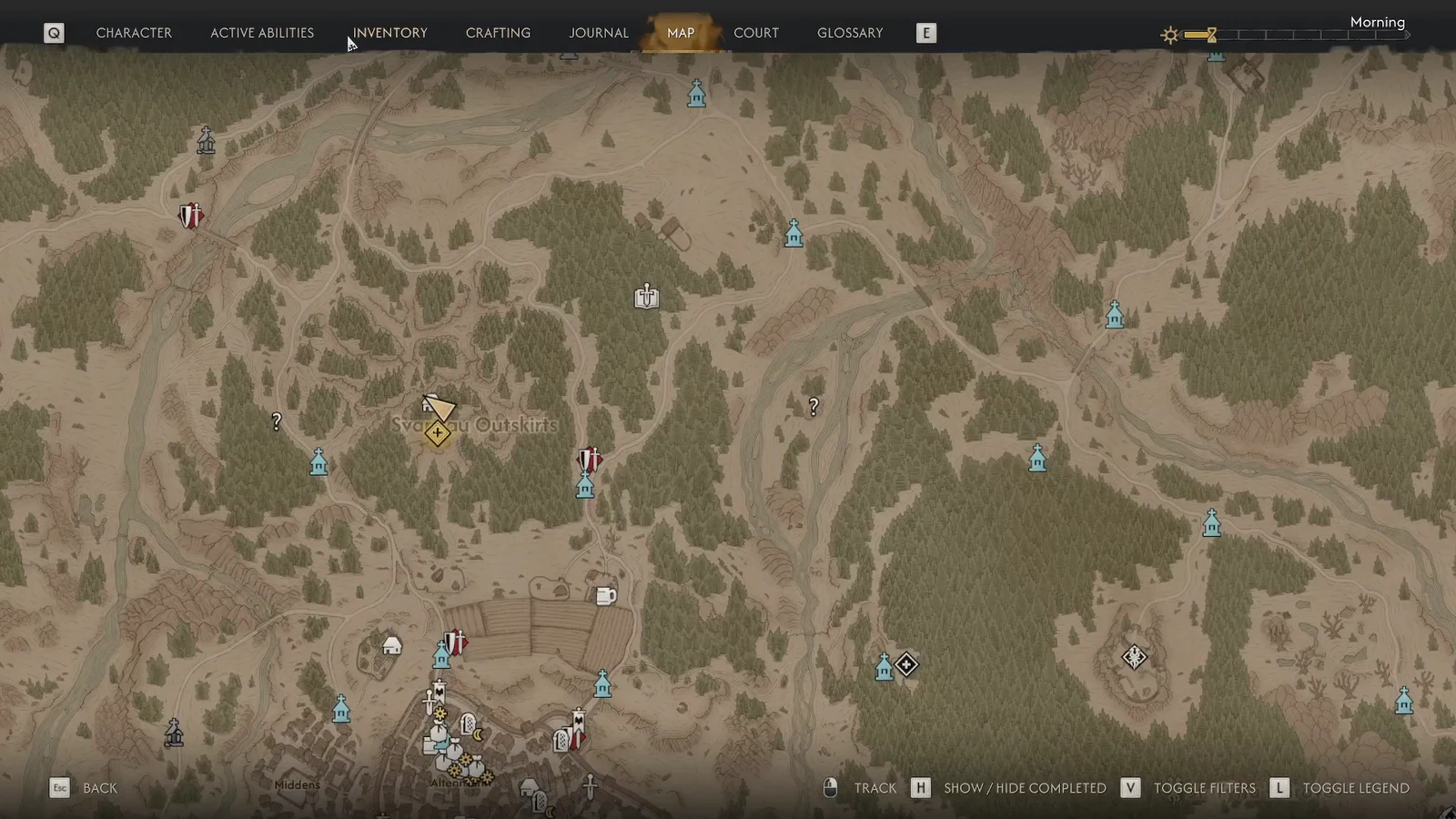 Map centered on the Outskirts with the golden Letters to Lunka quest marker selected