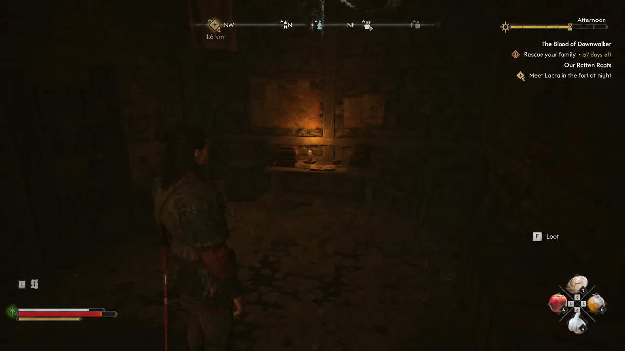 Loot prompt appearing on screen as Coen moves through the hideout after the conversation