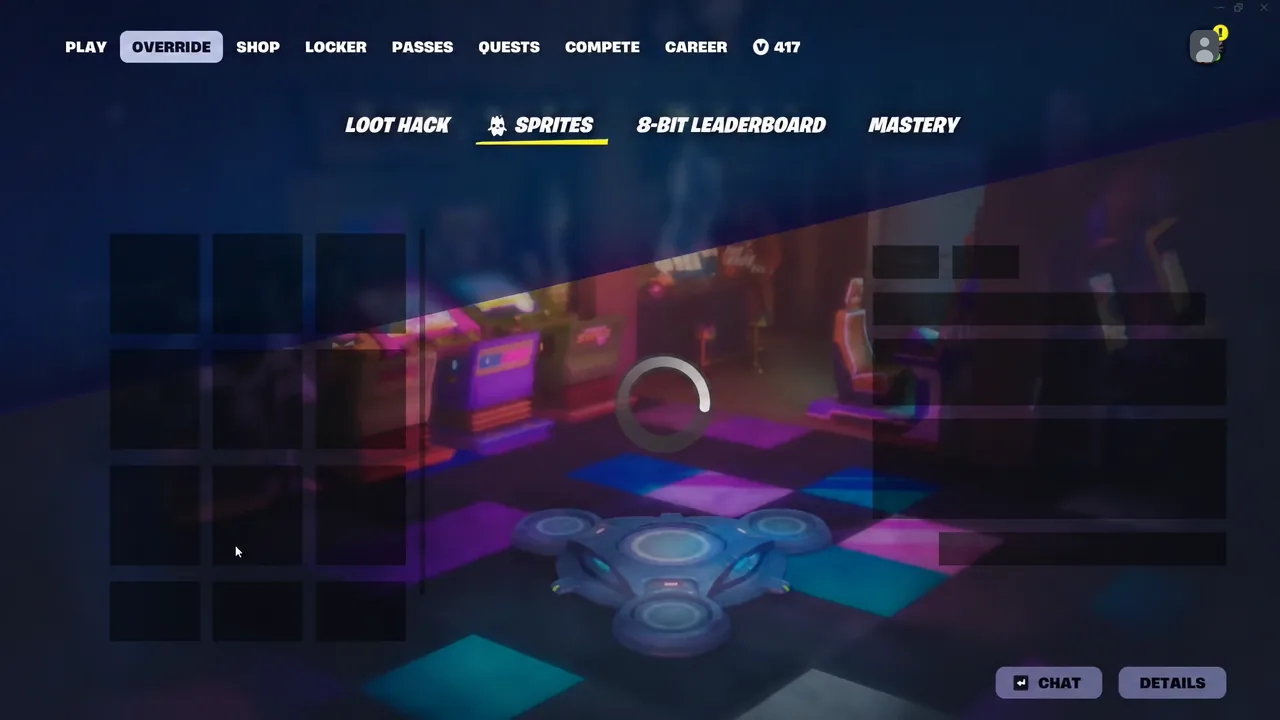 The Override lobby menu with the Sprites tab highlighted while the page loads