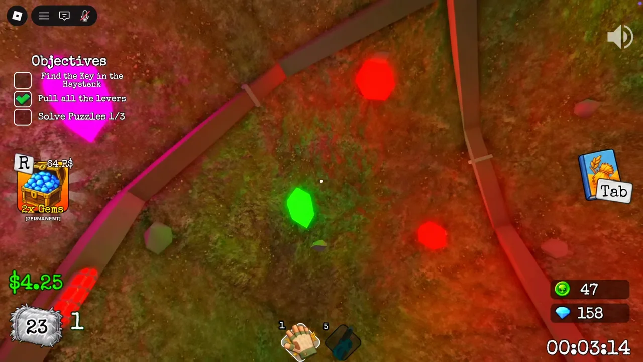 Colored crystal lights glowing in the basement puzzle room during the counting puzzle