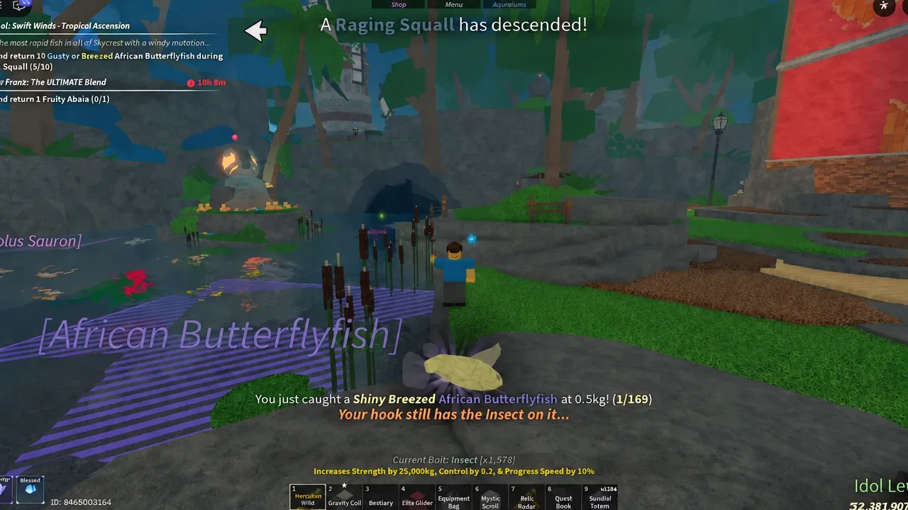 Catch confirmation for a Shiny Breezed African Butterflyfish with insect bait on the hook