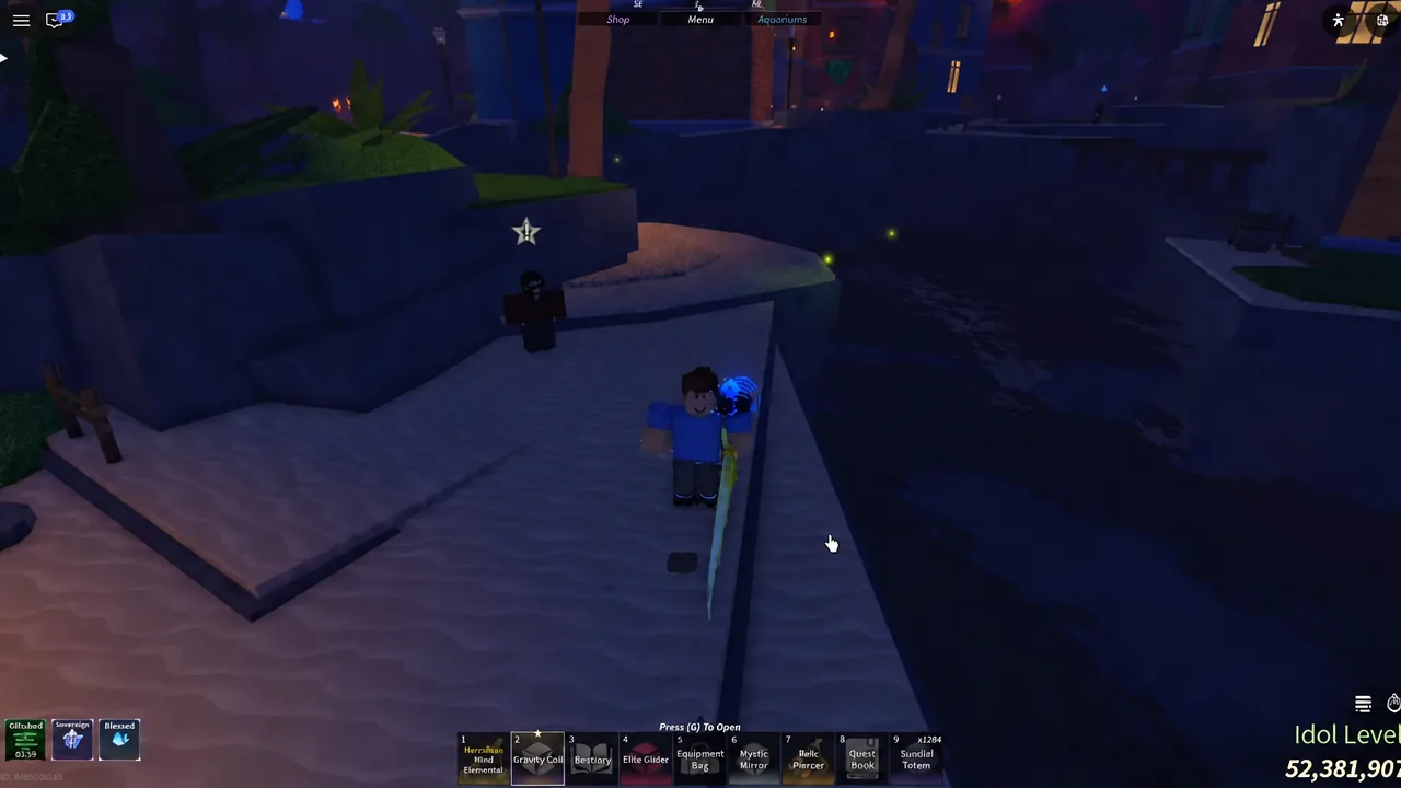 Gravity Core equipped with the Press (G) To Open prompt showing on Skycrest