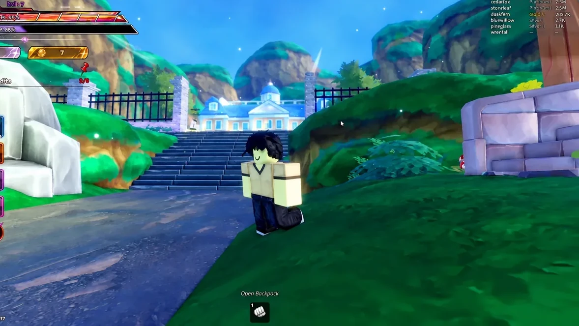 Player character standing in the open world with the Open Backpack prompt on screen