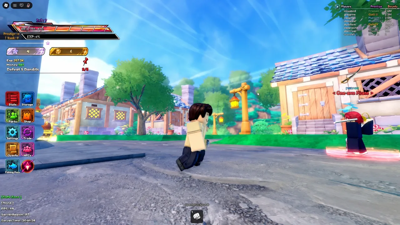Player avatar squaring up against a One-arm Pirate enemy during open-world combat