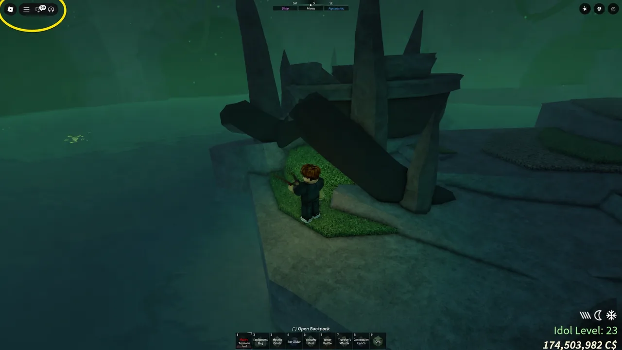 The Fire of Spirits inside Abaia's Chamber with the Offer Fish interaction prompt visible
