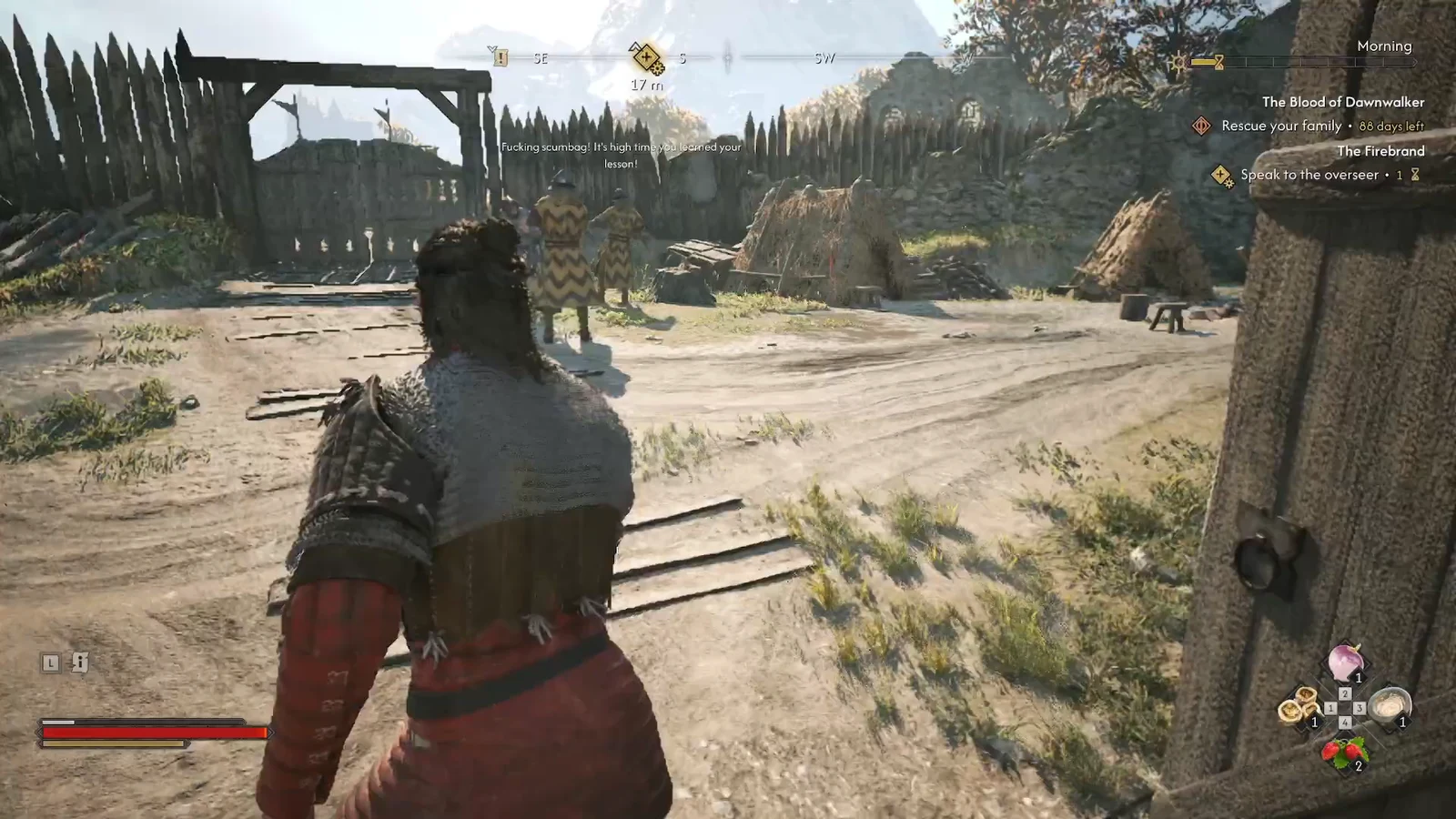 Gameplay view of Coen closing on the overseer while the objective Speak to the overseer is highlighted