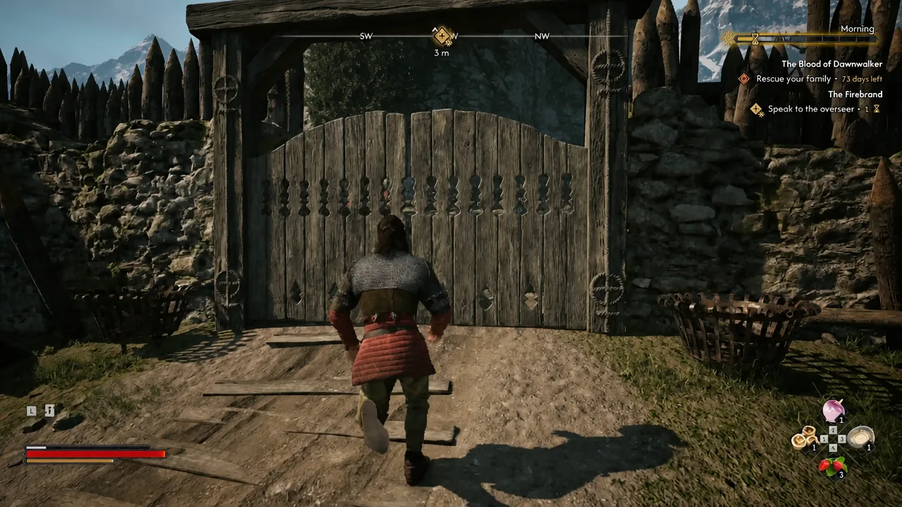 The third gate uphill inside the fort with Speak to the overseer active in the objective list