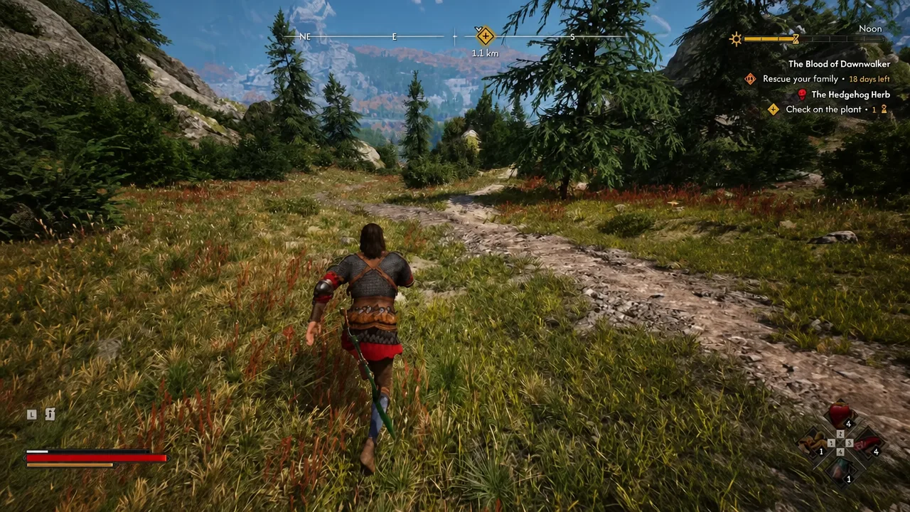 Coen following a forest path with Rescue your family and Check on the plant listed in the quest tracker