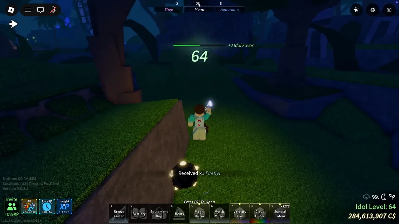 Received x1 Firefly notification on screen while fishing around Skycrest