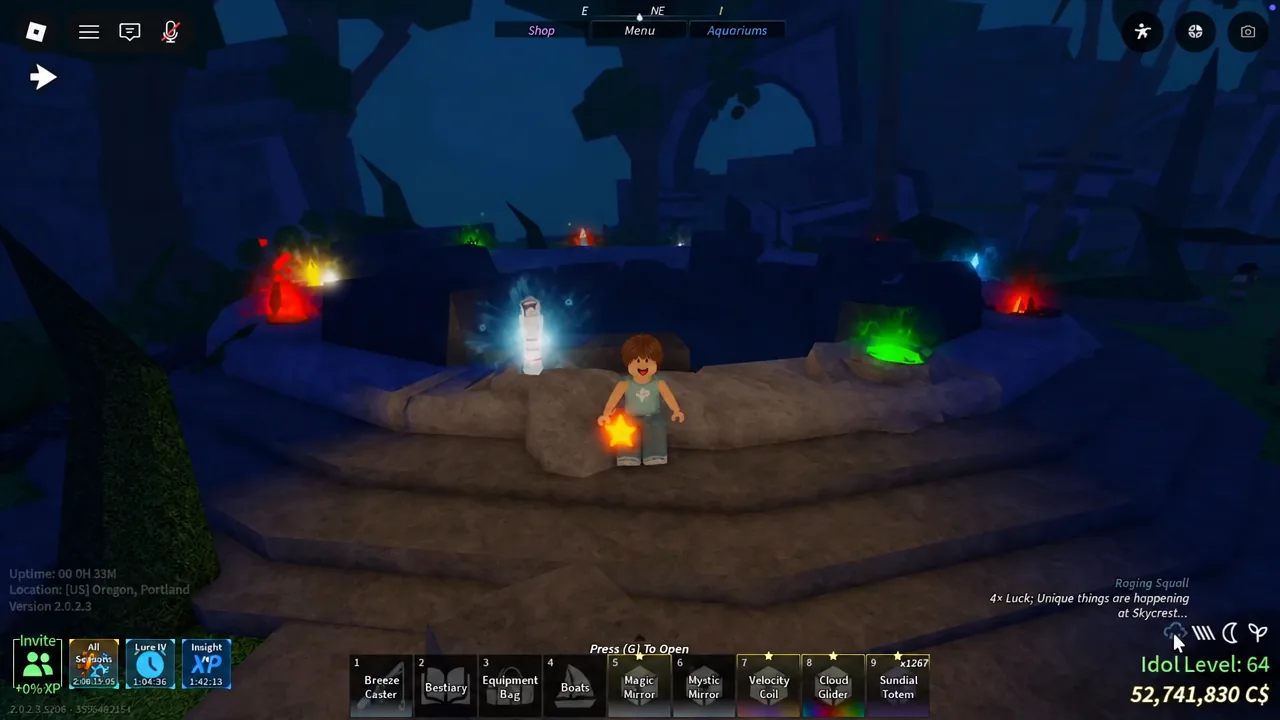 Player activating the Velocity Coil from hotbar slot 7 on Skycrest