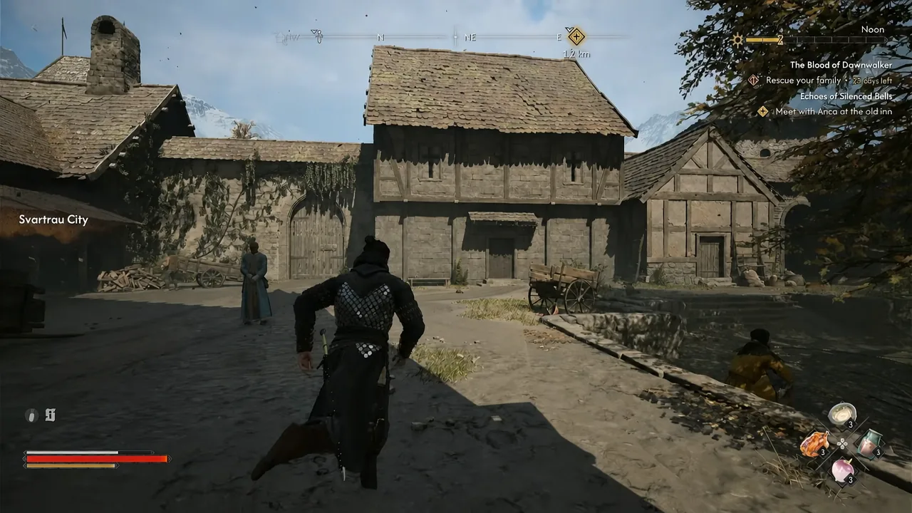 Coen running through Svartrau City toward the locked Treasury building