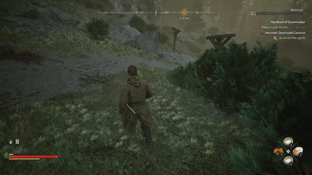 Coen travelling toward a marked objective with the quest tracker visible in the corner