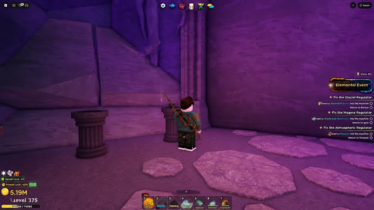 Elemental Event quest panel listing the Glacial, Magma and Atmospheric Regulator repair objectives