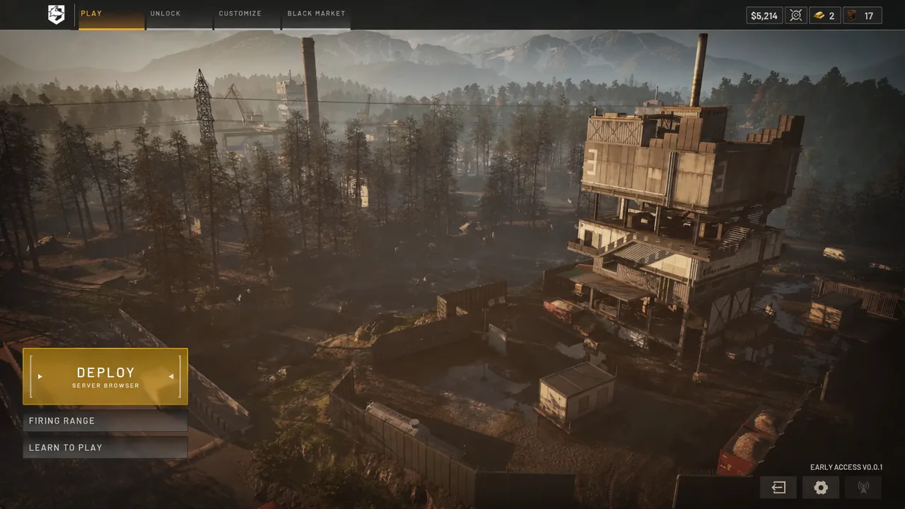 WARDOGS Play screen with the Deploy button highlighted above Server Browser and Firing Range