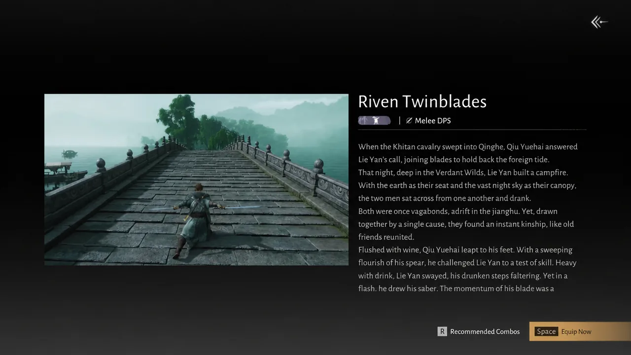 Riven Twinblades reward card with the Equip Now prompt highlighted