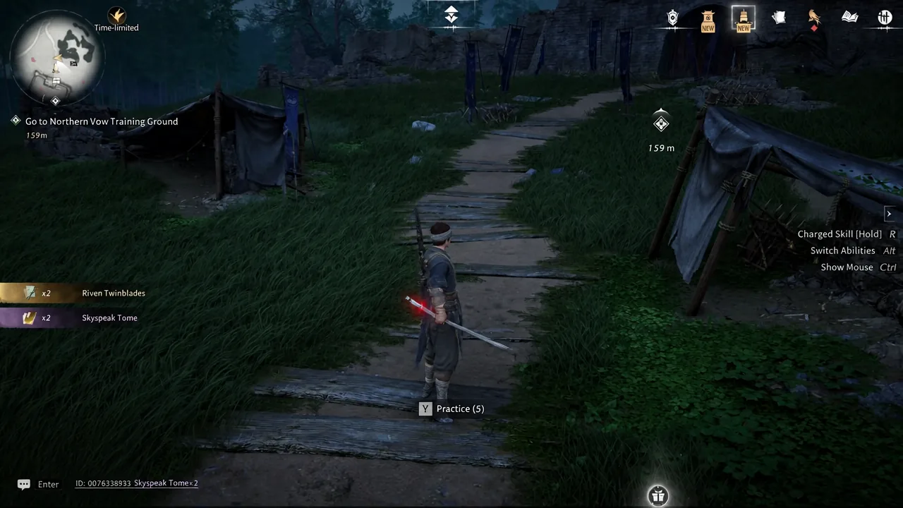 Practice prompt shown on screen as the character trains with the new martial arts