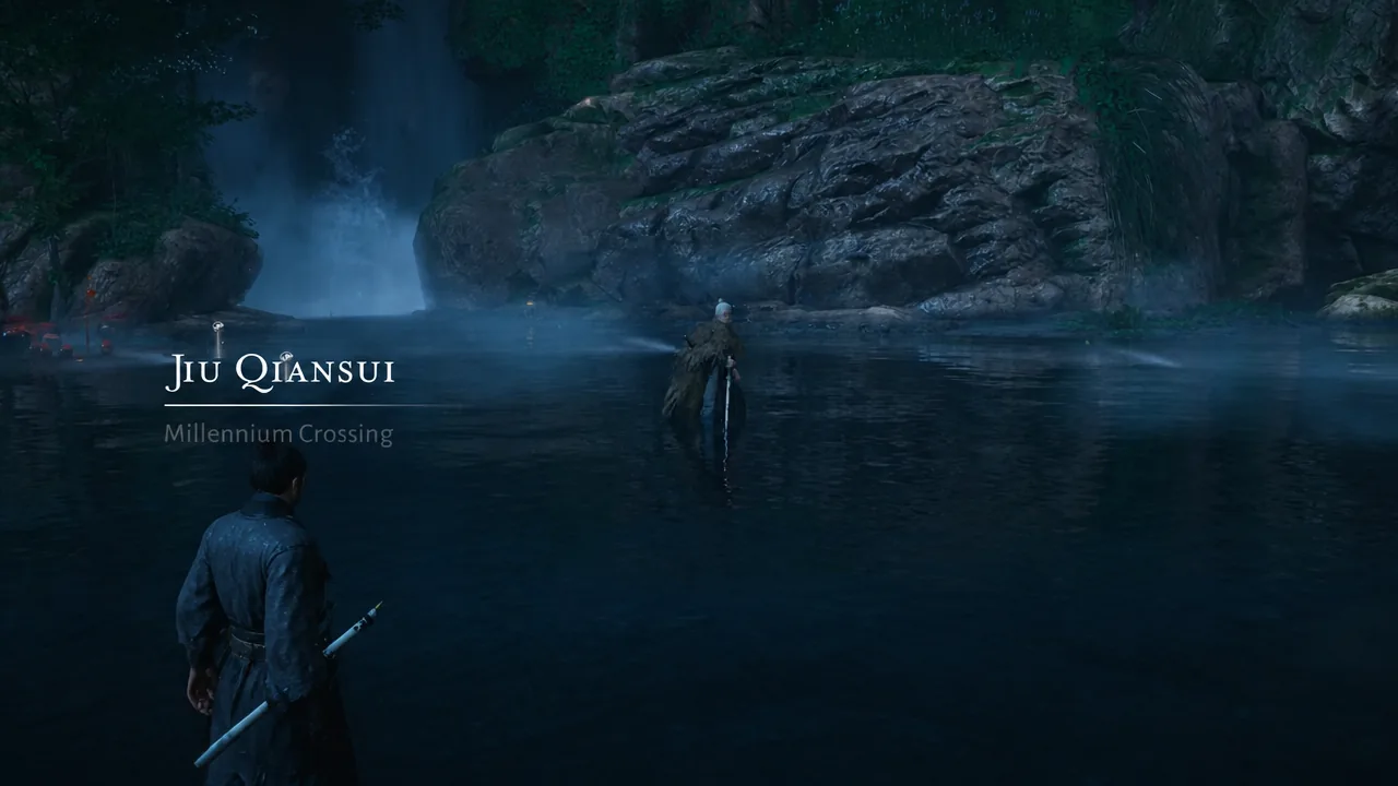 Location title card reading Jiu Qiansui, Millennium Crossing as the player arrives