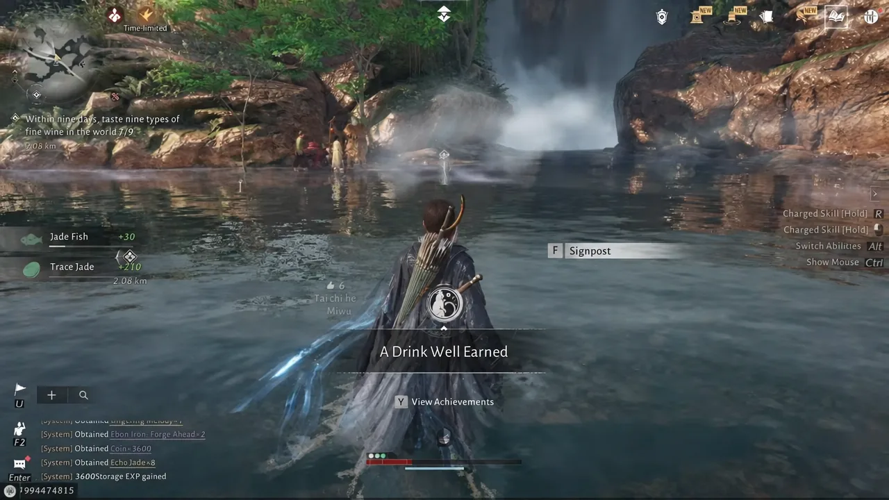 Signpost interaction prompt highlighted on screen while travelling through Hidden Mountain