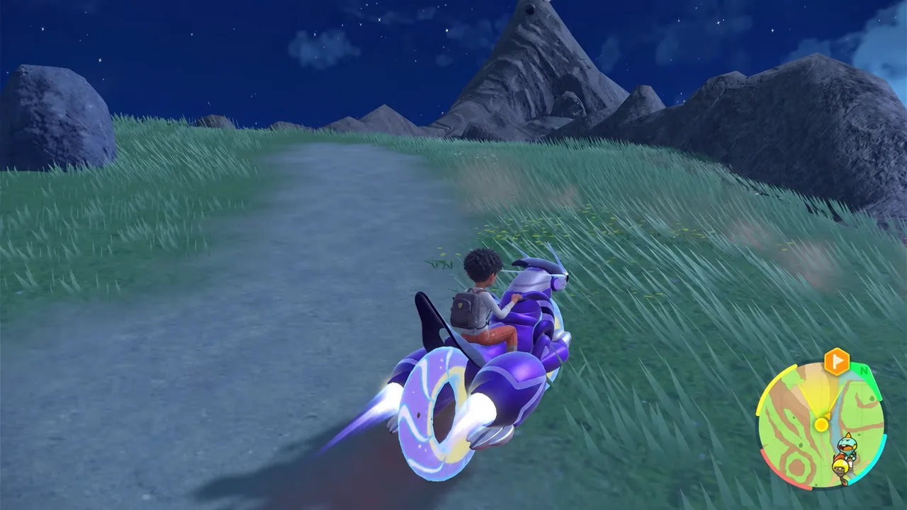 Player rides their mount up the dark mountain path in West Province (Area One)