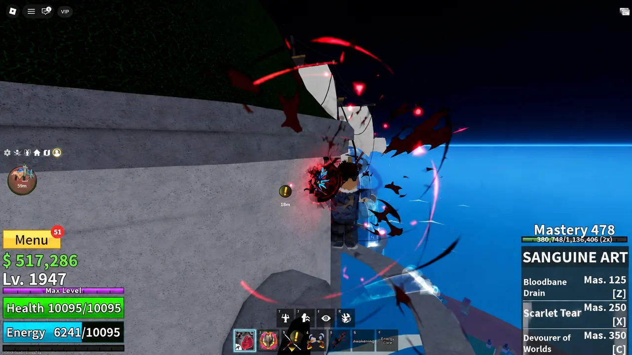 Sanguine Art ability bar shown during a blood-themed attack against enemies