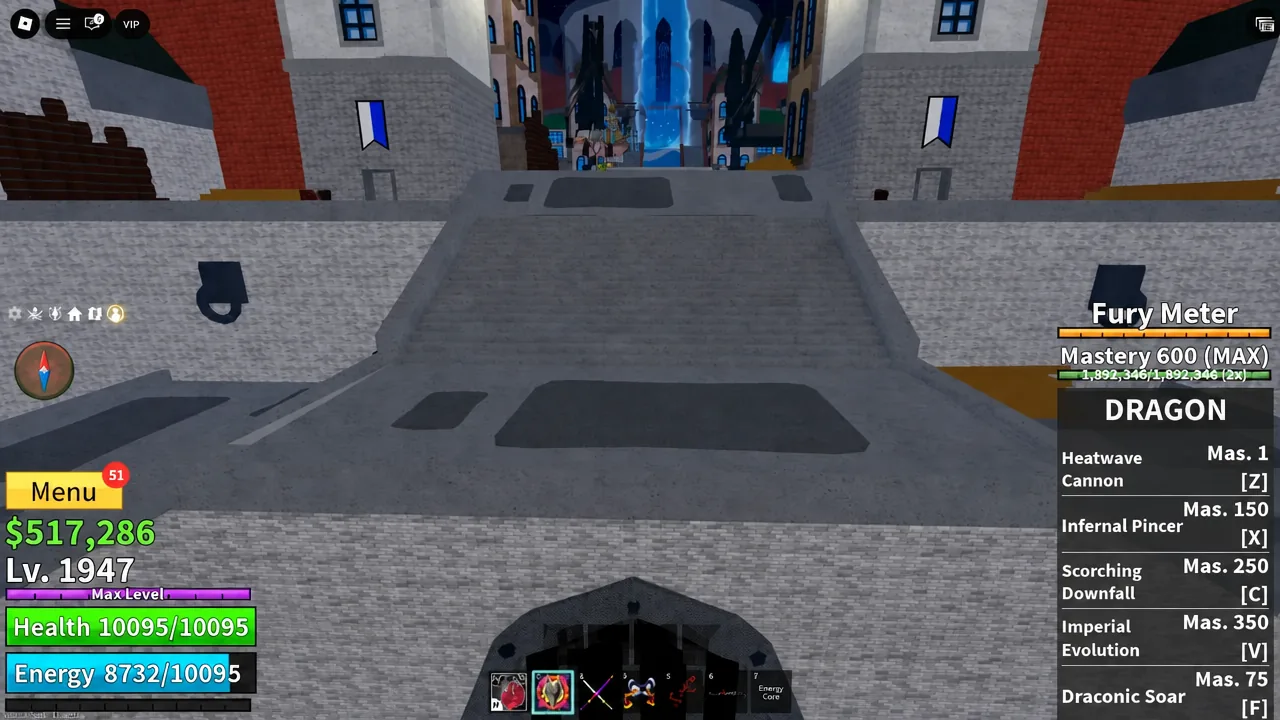 Hotbar with the Dragon fighting style selected in the second slot before the climb