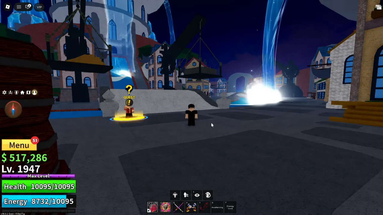 Fountain City quest NPC marked with a yellow question mark above his head