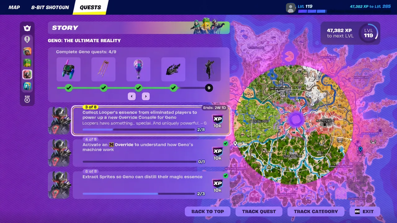 Quest entry for collecting Looper's essence from eliminated players
