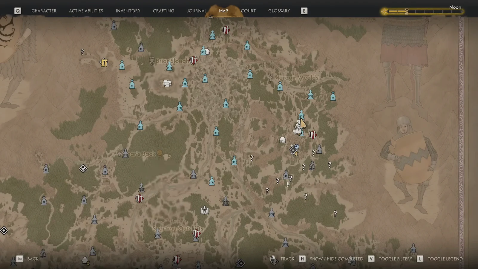 Vale Sangora world map with the cursor resting on a settlement marker