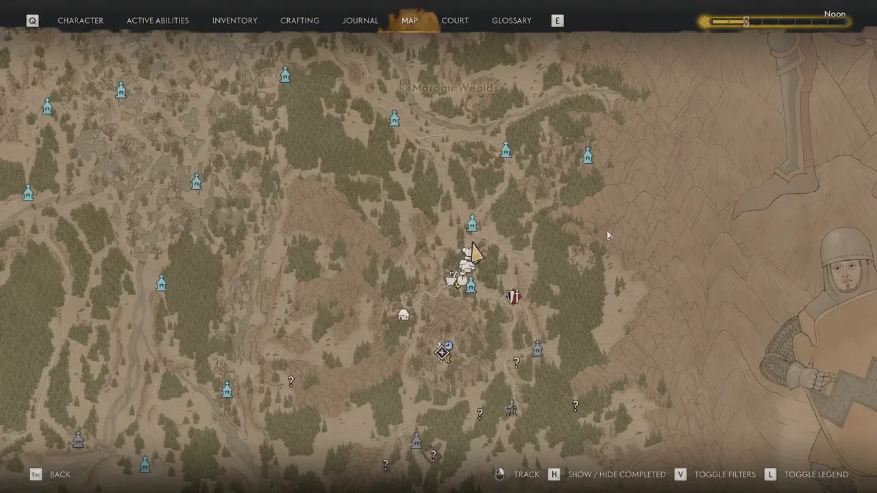 Map screen centred on Coen's own position with nearby locations visible