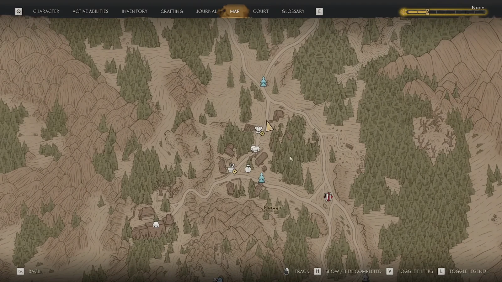 Map view of the Maragir region with settlement icons around the central village