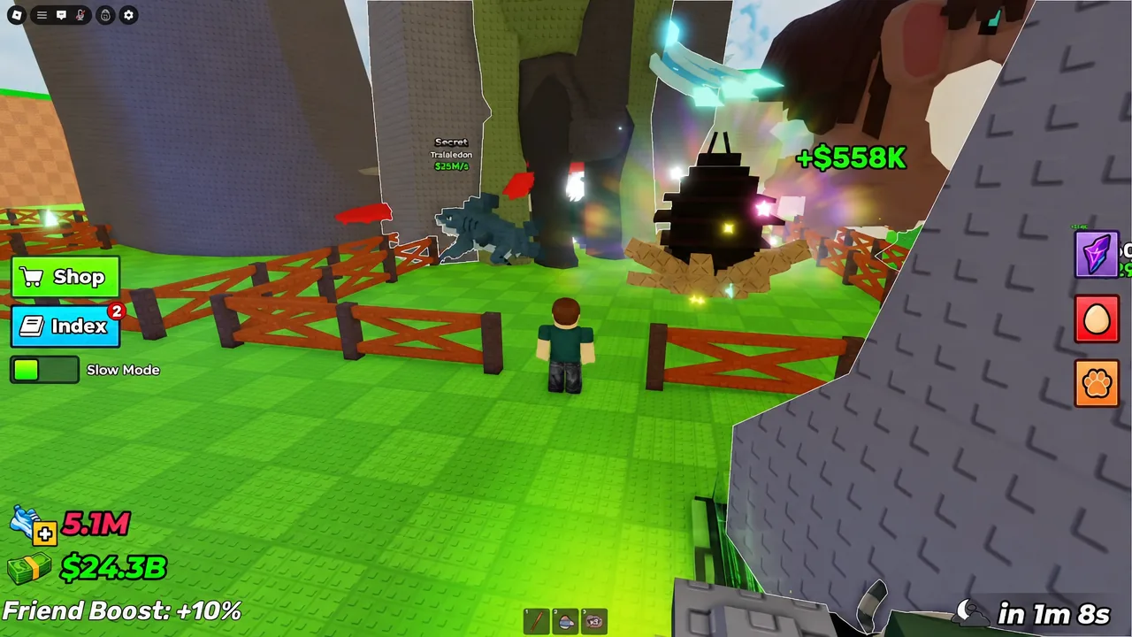Secret Tralalodon in its enclosure generating a large cash payout in Steal an Egg