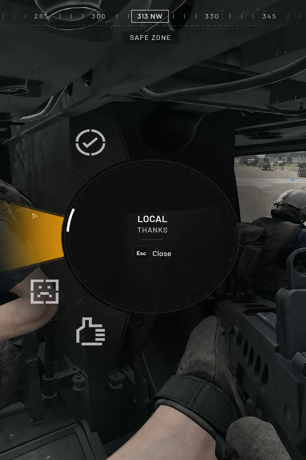 Local branch of the Wardogs command wheel with the Thanks callout selected