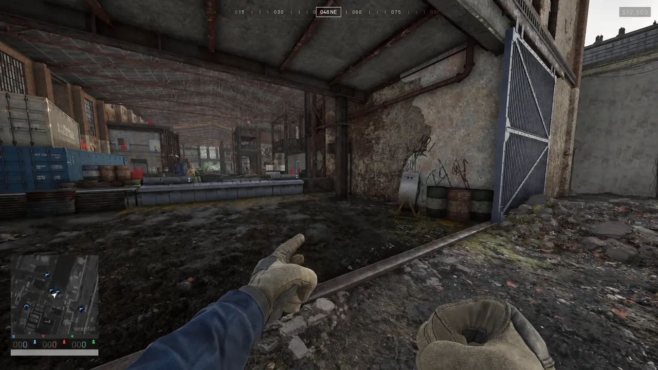 Player back in control inside the Metro warehouse, preparing to throw a grenade