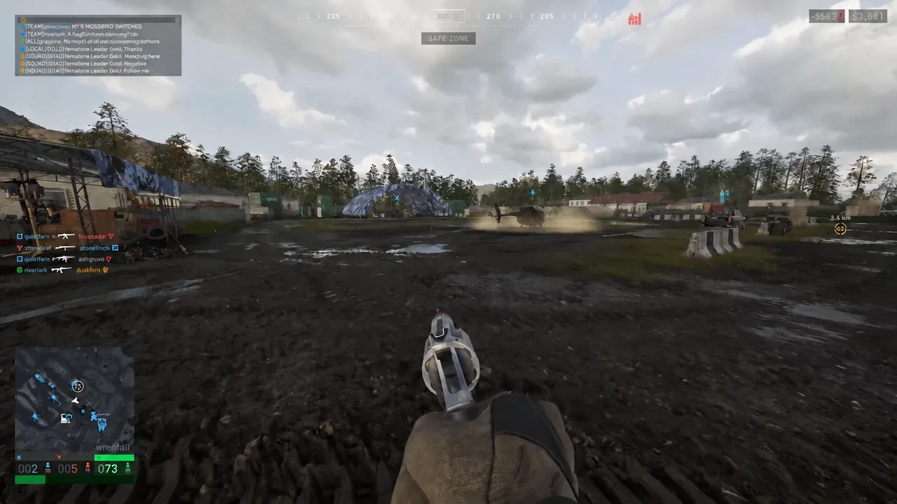 First-person Wardogs gameplay moving forward through the area marked Safe Zone
