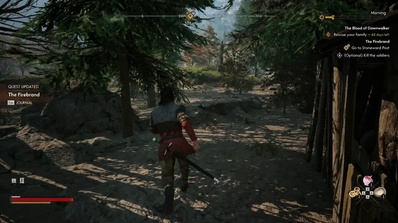 The Firebrand quest tracker in the corner of the screen listing the Go to Stoneward Post objective