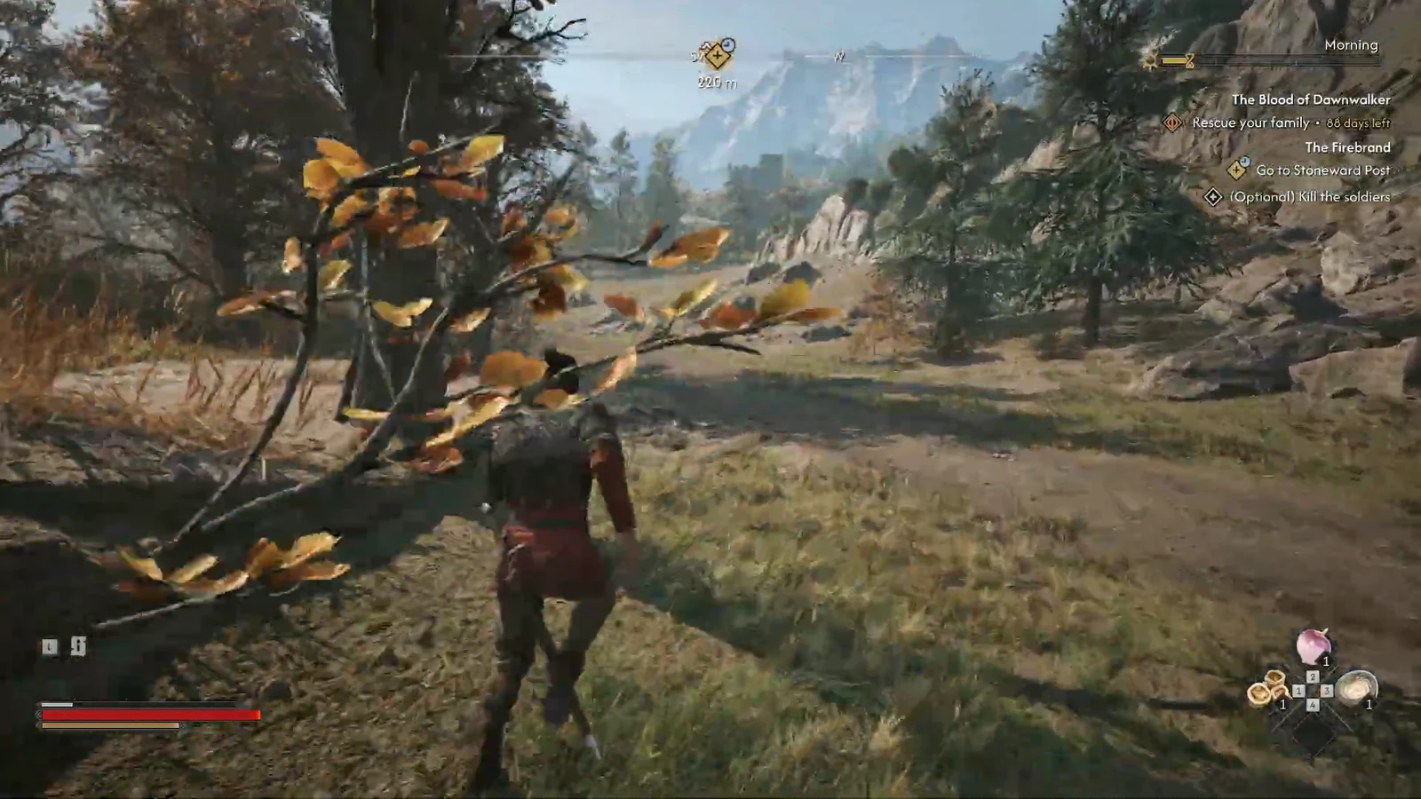 Running southwest toward Stoneward Post with the optional kill the soldiers objective listed