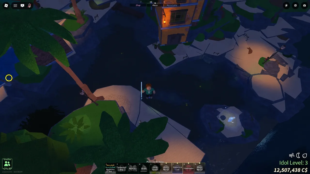 Player standing on Skycrest with an item selected in the hotbar before starting a trial