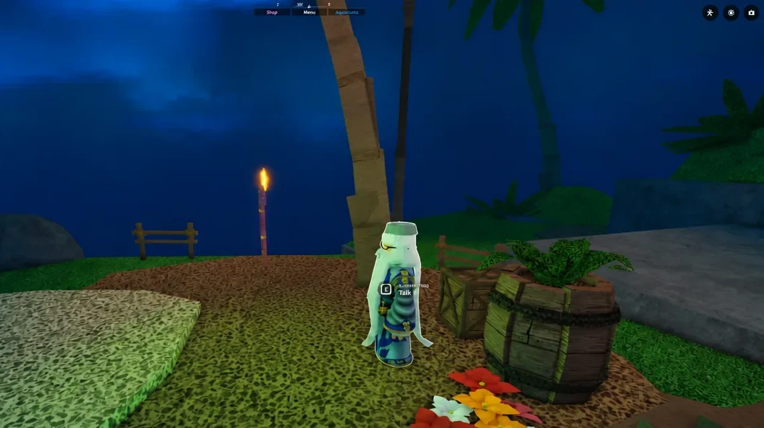 Talk interaction prompt appearing next to an NPC on Skycrest Island