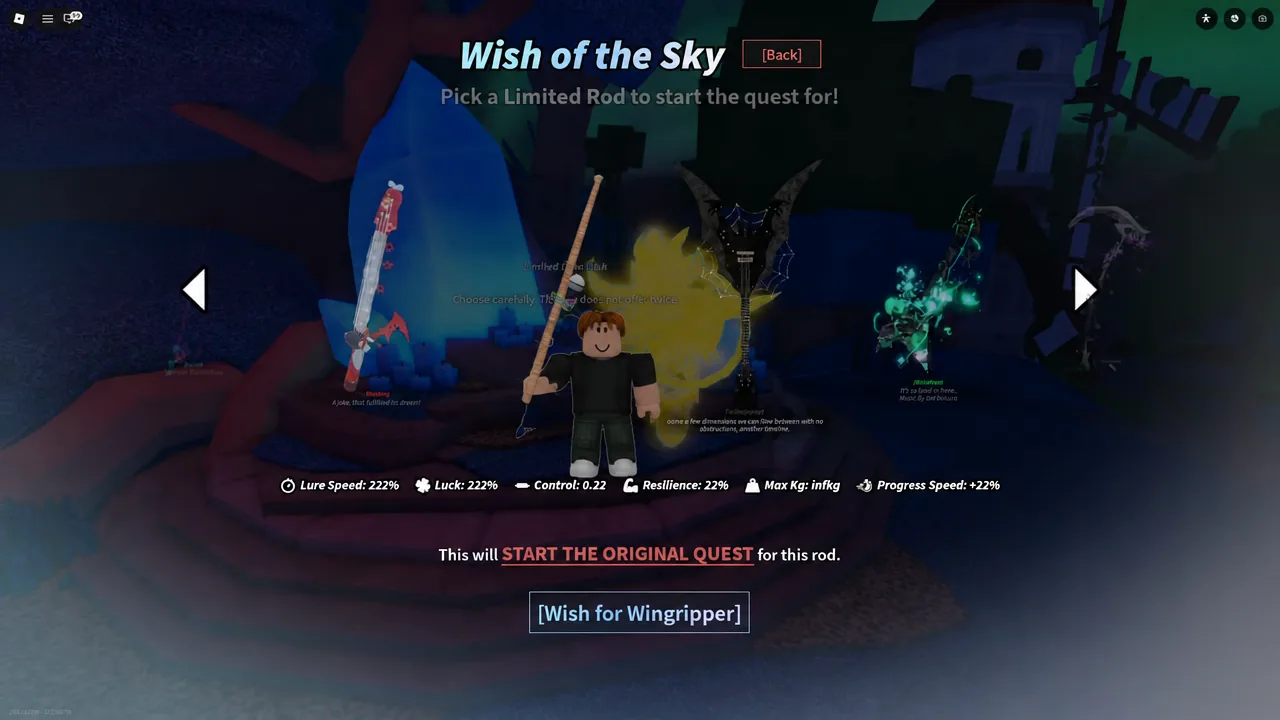 Wish of the Sky menu with the Wish for Wingripper option selected