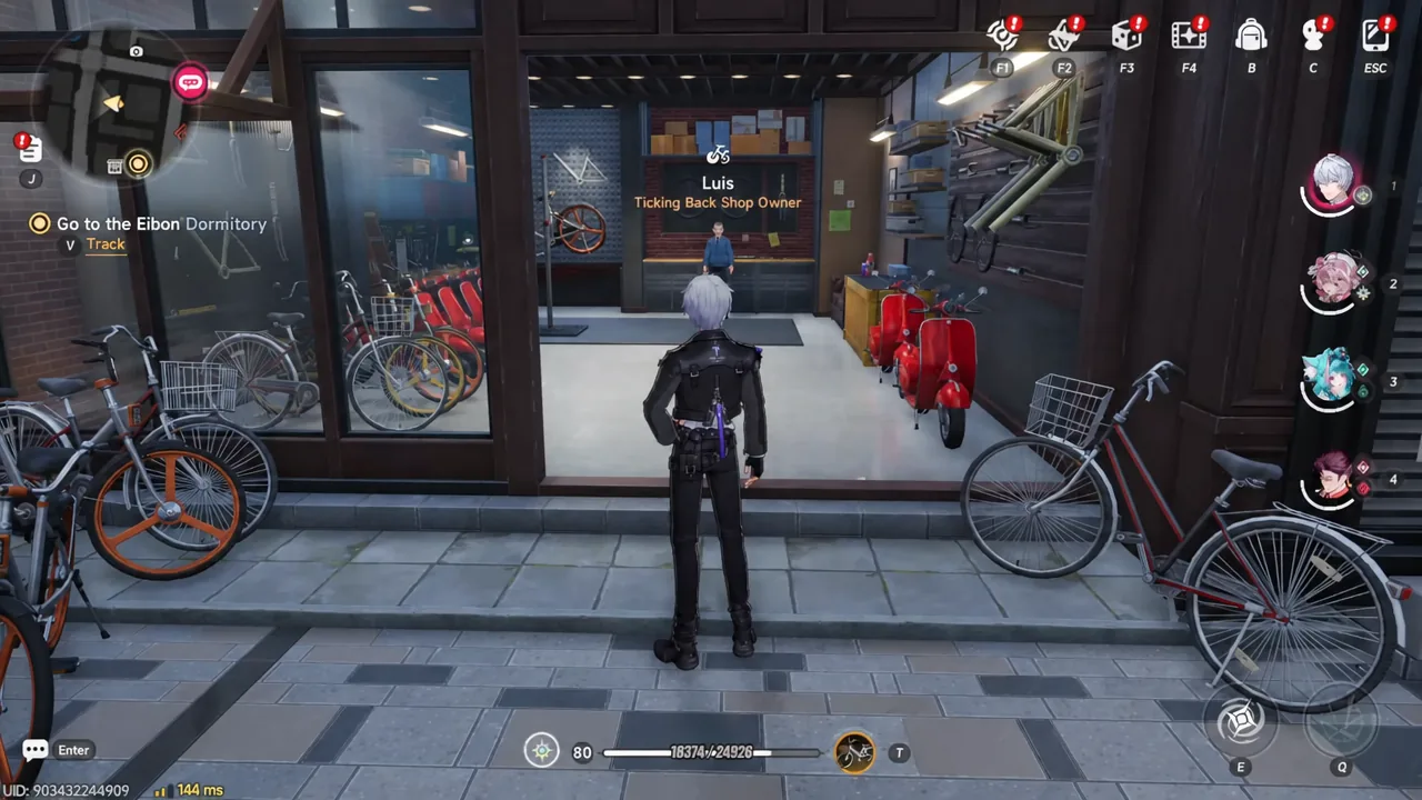 Player standing in front of Luis, the Ticking Back shop owner, during an active city objective
