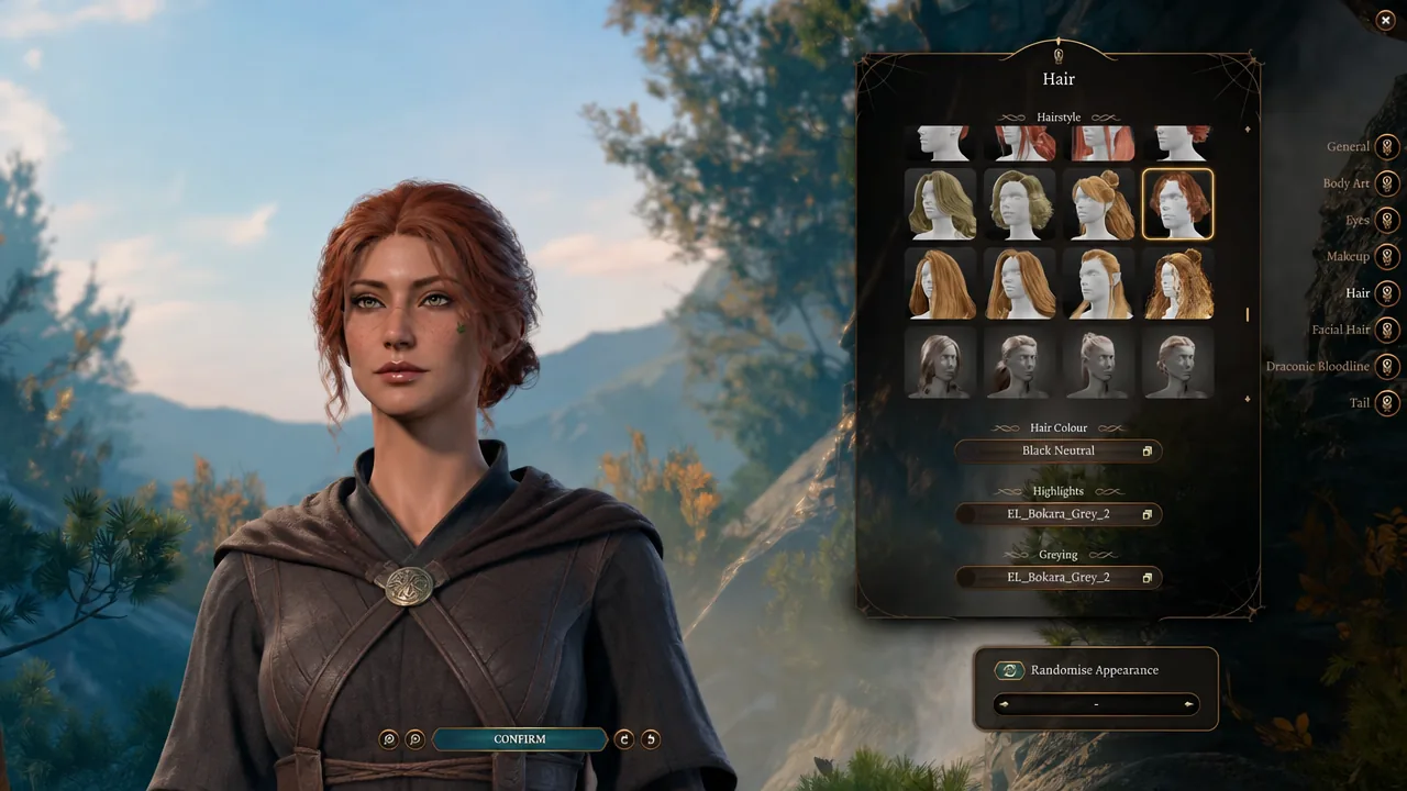 Hair screen open in the character creator with one of the new hairstyle options highlighted.