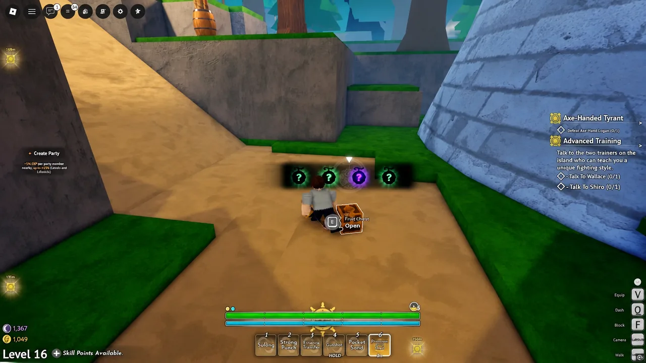 Player standing at a Fruit Chest in Grand Blue with the Open prompt on screen