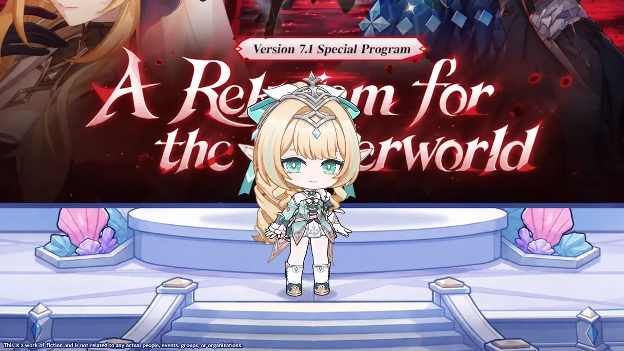 Chibi Vesna and Odette on stage during the Version 7.1 character segment