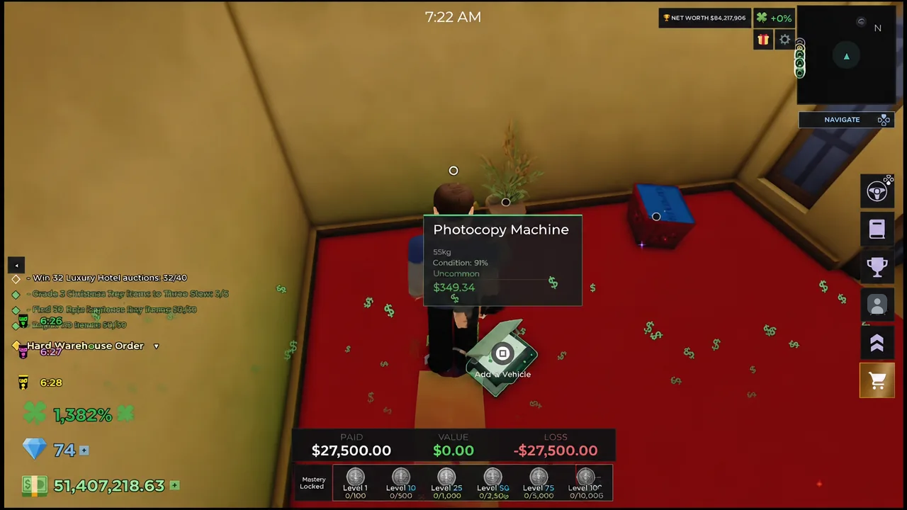 Photocopy Machine interaction prompt on screen with the Add a Vehicle option highlighted