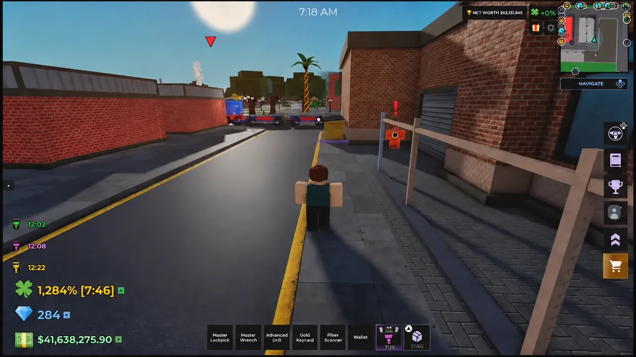Red exclamation objective marker glowing beside the road as the player runs toward it
